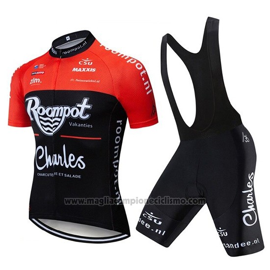 2019 Abbigliamento Ciclismo Roompot Charles Rosso Nero Manica Corta e Salopette